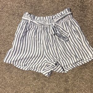 Hollister Blue and White Striped High Waist Shorts
